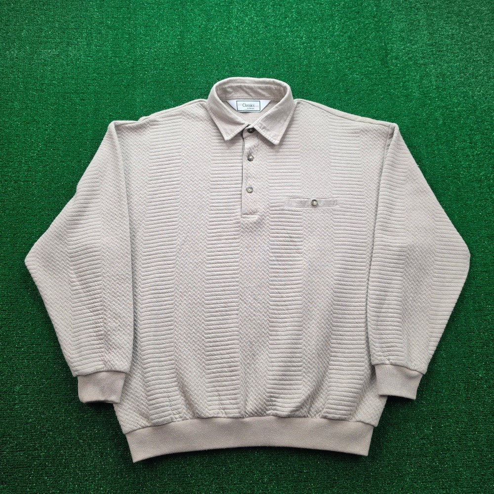 Vintage Classics by Palmland Polo Sweatshirt Mens Large Beige Textured Banded